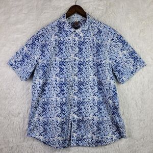 Robert Graham 2XL Short Sleeve Blue & White Geometric Shirt Party Abstract Artsy